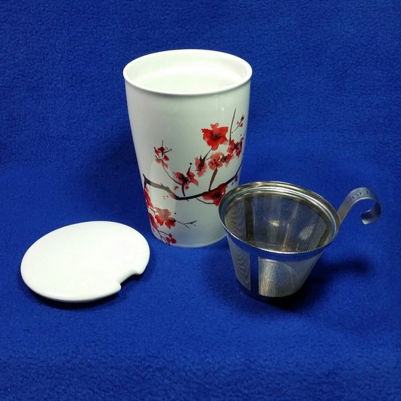 Tea Forte Kati Cherry Blossom Ceramic Tea Infuser Cup with Lid Brewing Pre-Owned - Picture 4 of 10